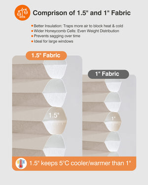 Taupe top-down bottom-up cellular honeycomb shade: honeycomb cell size comparison