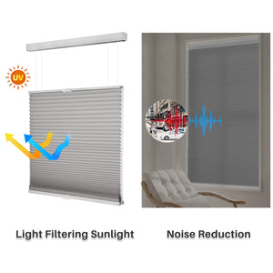 Gray top-down bottom-up cellular honeycomb shade: comparison of light passing through the fabric