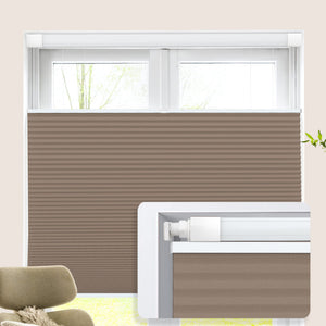 Brown top-down bottom-up no-drill cellular honeycomb shade: on a window