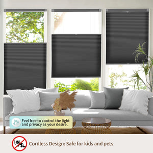 Black top-down bottom-up no-drill cellular honeycomb shade: above a window seat