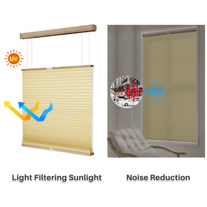 Yellow top-down bottom-up cellular honeycomb shade: comparison of light passing through the fabric