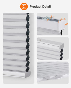 Gray top-down bottom-up cellular honeycomb shade: headrail, fabric and bottom rail details