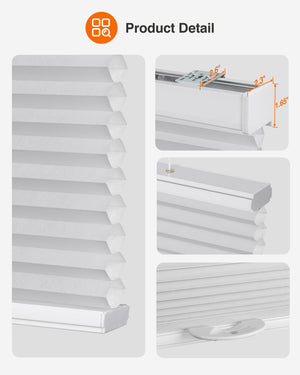 Gray top-down bottom-up cellular honeycomb shade: headrail, fabric and bottom rail details