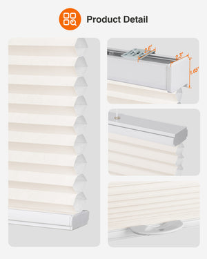 Cream top-down bottom-up cellular honeycomb shade: headrail, fabric and bottom rail details