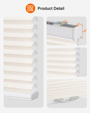 Cream cellular honeycomb shade: headrail, fabric and bottom rail details