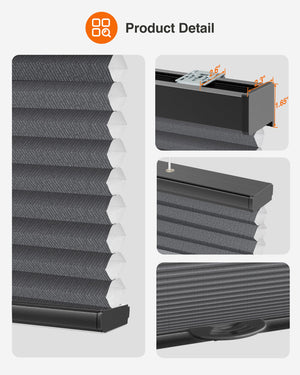 Dark gray top-down bottom-up cellular honeycomb shade: headrail, fabric and bottom rail details