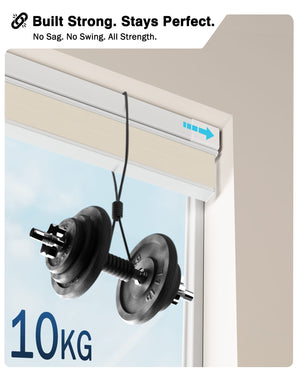 Cream top-down bottom-up no-drill cellular honeycomb shade: headrail shown with hanging weights