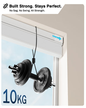 White top-down bottom-up no-drill cellular honeycomb shade: headrail shown with hanging weights