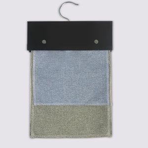QM series Roman shade fabric swatches on a sample hanger