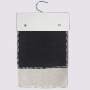 BM series Roman shade fabric swatches on a sample hanger