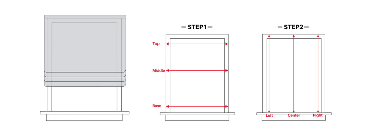Outside-mount measuring diagram showing shade width and height