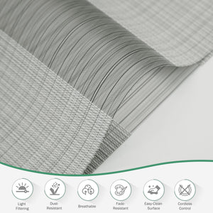 Gray no-drill zebra blind: folded fabric close-up