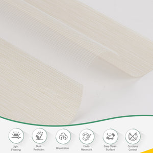 Beige no-drill zebra blind: folded fabric close-up