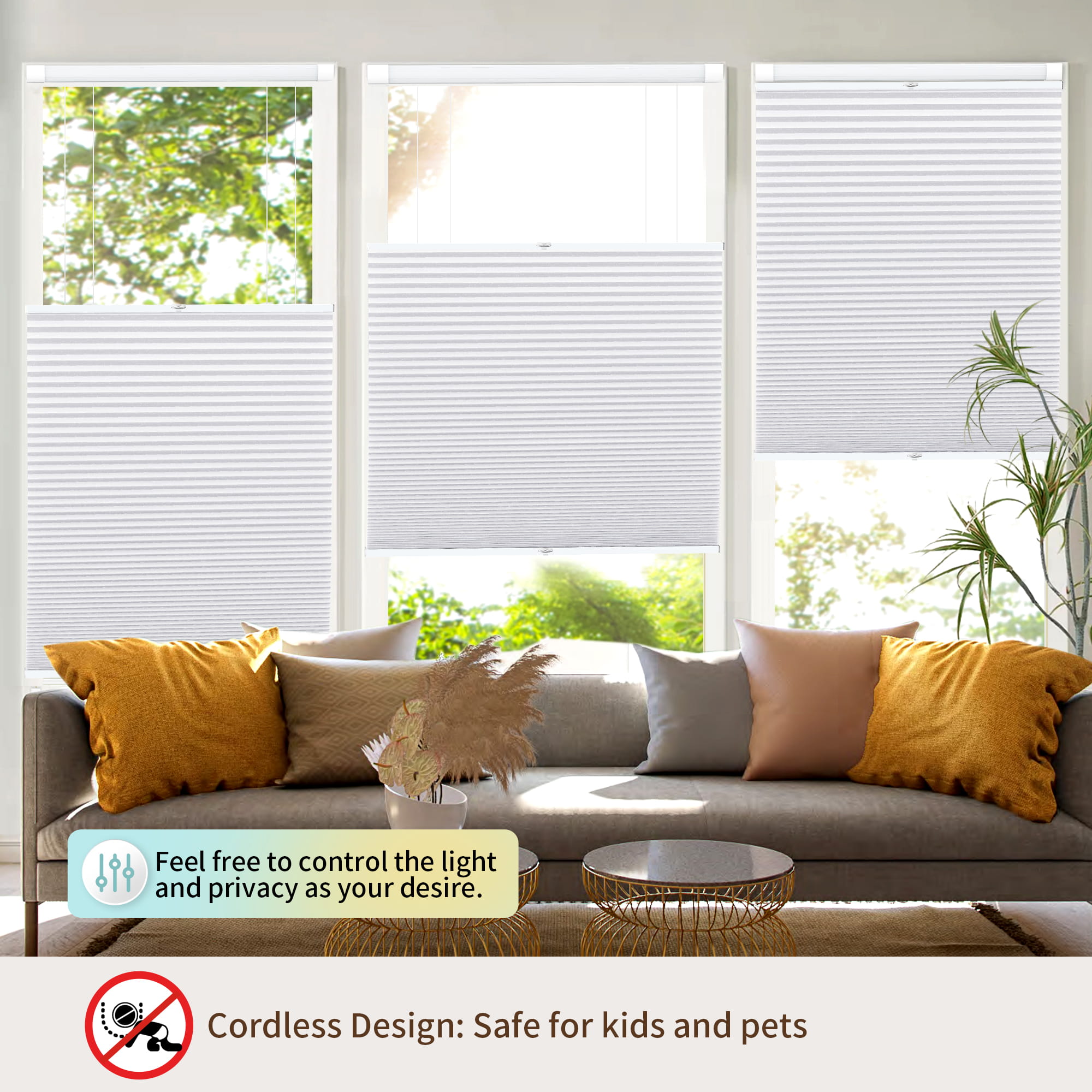 Tool-Free Drill-Free Cordless Cellular Honeycomb Shades for Inside Window Mount, Top-Down Bottom-Up Lift, 1 Inch Honeycomb Fabric, Opaque White, 28 Inches Width Custom Size
