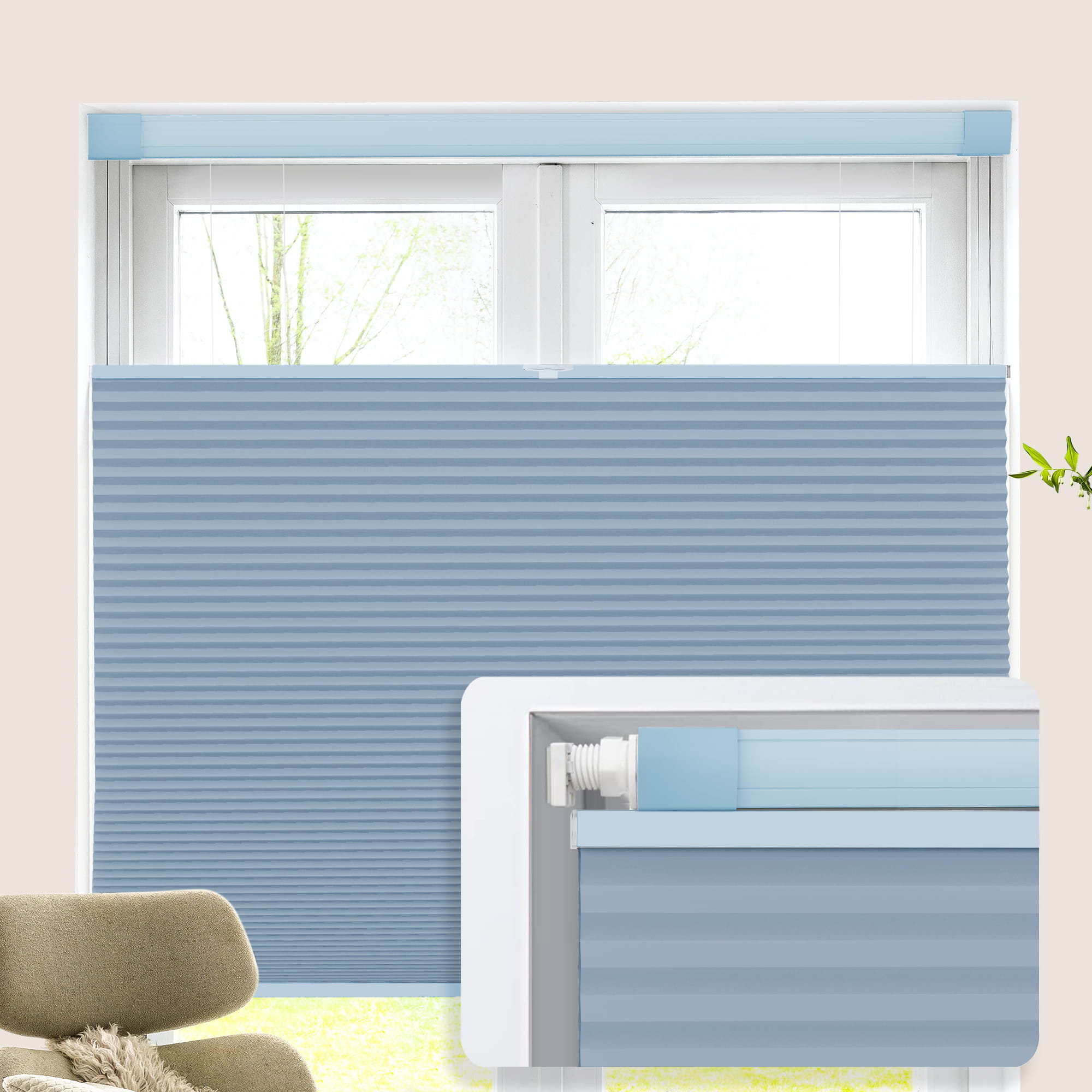 Tool-Free Drill-Free Cordless Cellular Honeycomb Shades for Inside Window Mount, Top-Down Bottom-Up Lift, 1 Inch Honeycomb Fabric, Opaque White, 28 Inches Width Custom Size