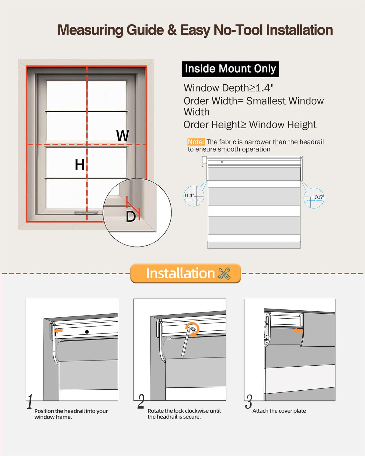 Measuring and installation guide for no-drill zebra blinds