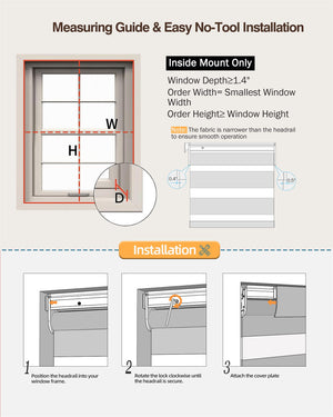 Measuring and installation guide for no-drill zebra blinds
