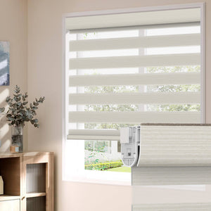Off-white no-drill zebra blind: on a window