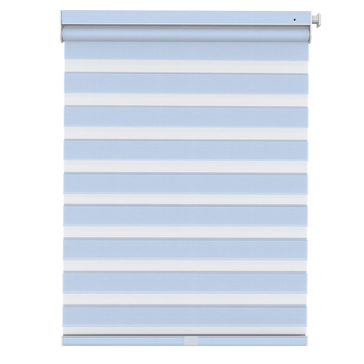 Blue no-drill zebra blind: front product view