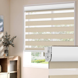 Beige no-drill zebra blind: on a window