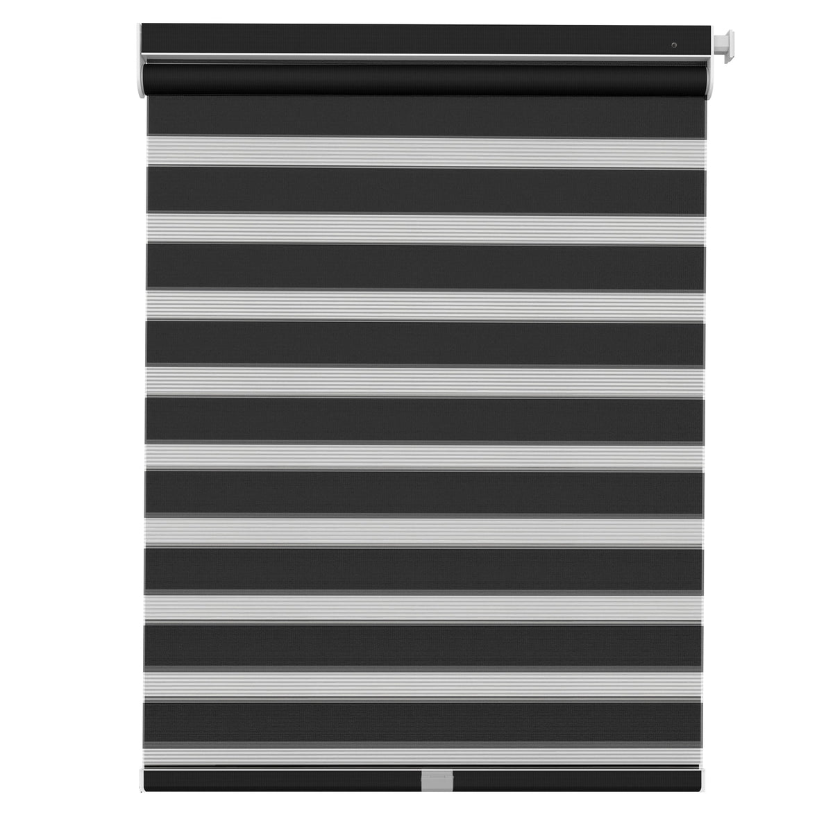 Black no-drill zebra blind: front product view