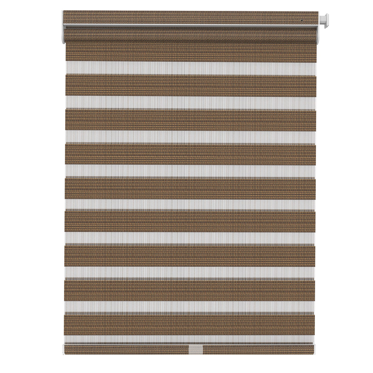 Brown no-drill zebra blind: front product view