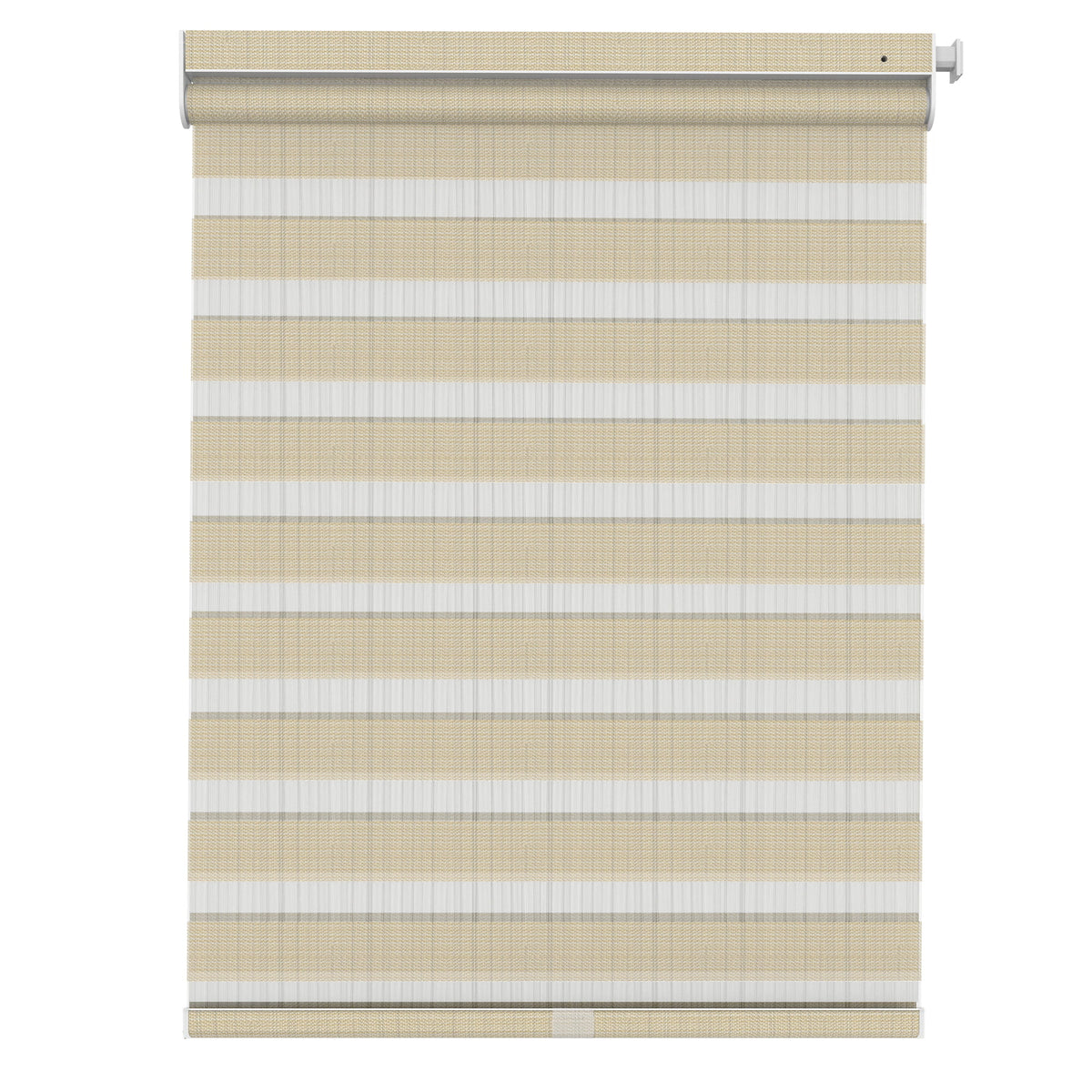 Tan no-drill zebra blind: front product view