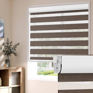 Brown no-drill zebra blind: on a window