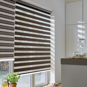 Dark brown zebra blind: angled product view