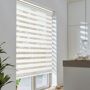 Ivory no-drill zebra blind: angled product view