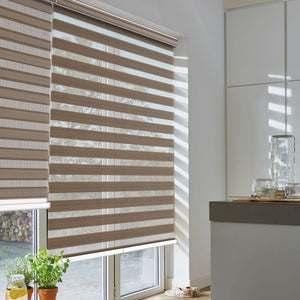 Brown zebra blind: angled product view