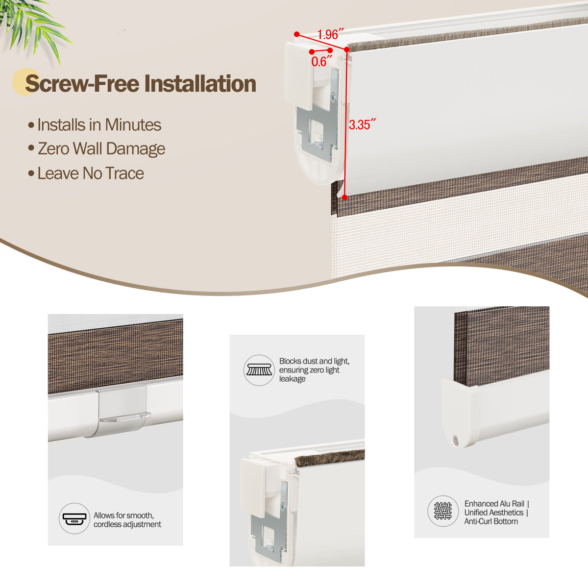 Brown no-drill zebra blind: no-drill mounting hardware comparison