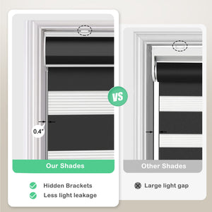 Black zebra blind: headrail and window gap comparison