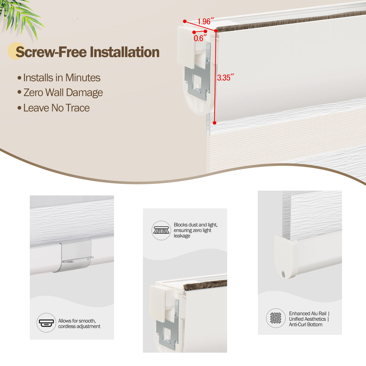 White no-drill zebra blind: no-drill mounting hardware comparison