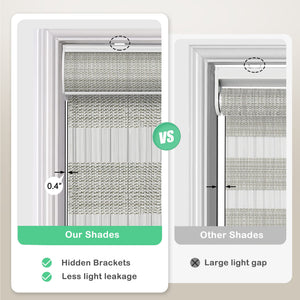 Light gray zebra blind: headrail and window gap comparison