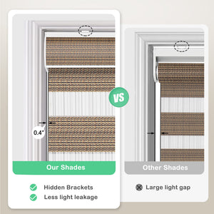 Brown zebra blind: headrail and window gap comparison