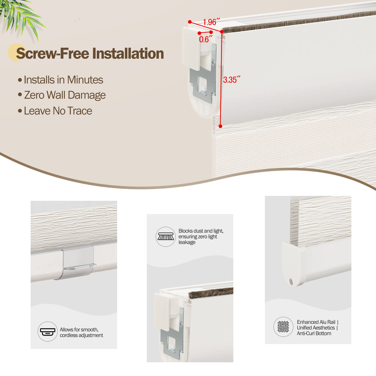 Ivory no-drill zebra blind: no-drill mounting hardware comparison