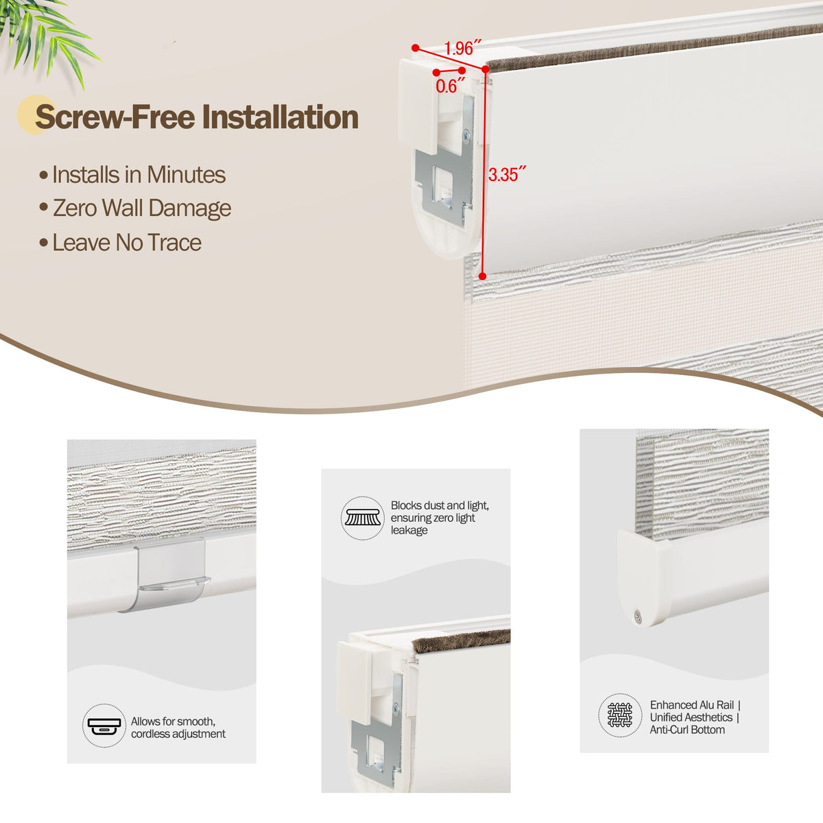 Light gray no-drill zebra blind: no-drill mounting hardware comparison