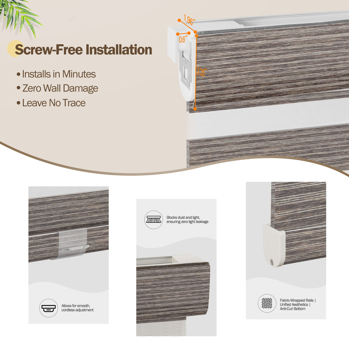 Brown no-drill zebra blind: no-drill mounting hardware comparison