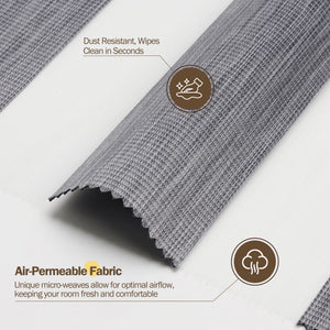 Gray no-drill zebra blind: fabric texture close-up