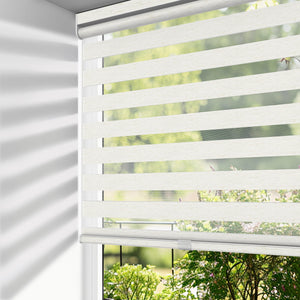 White no-drill zebra blind: on a window