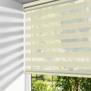 Cream no-drill zebra blind: on a window