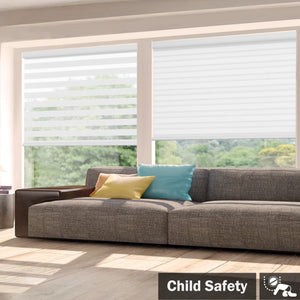 White no-drill zebra blind: in a furnished room