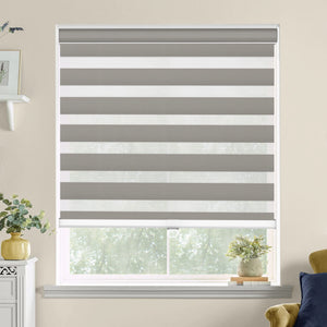 Gray zebra blind: on a window