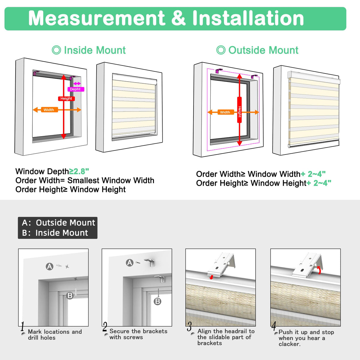 Measuring and installation guide for zebra blinds